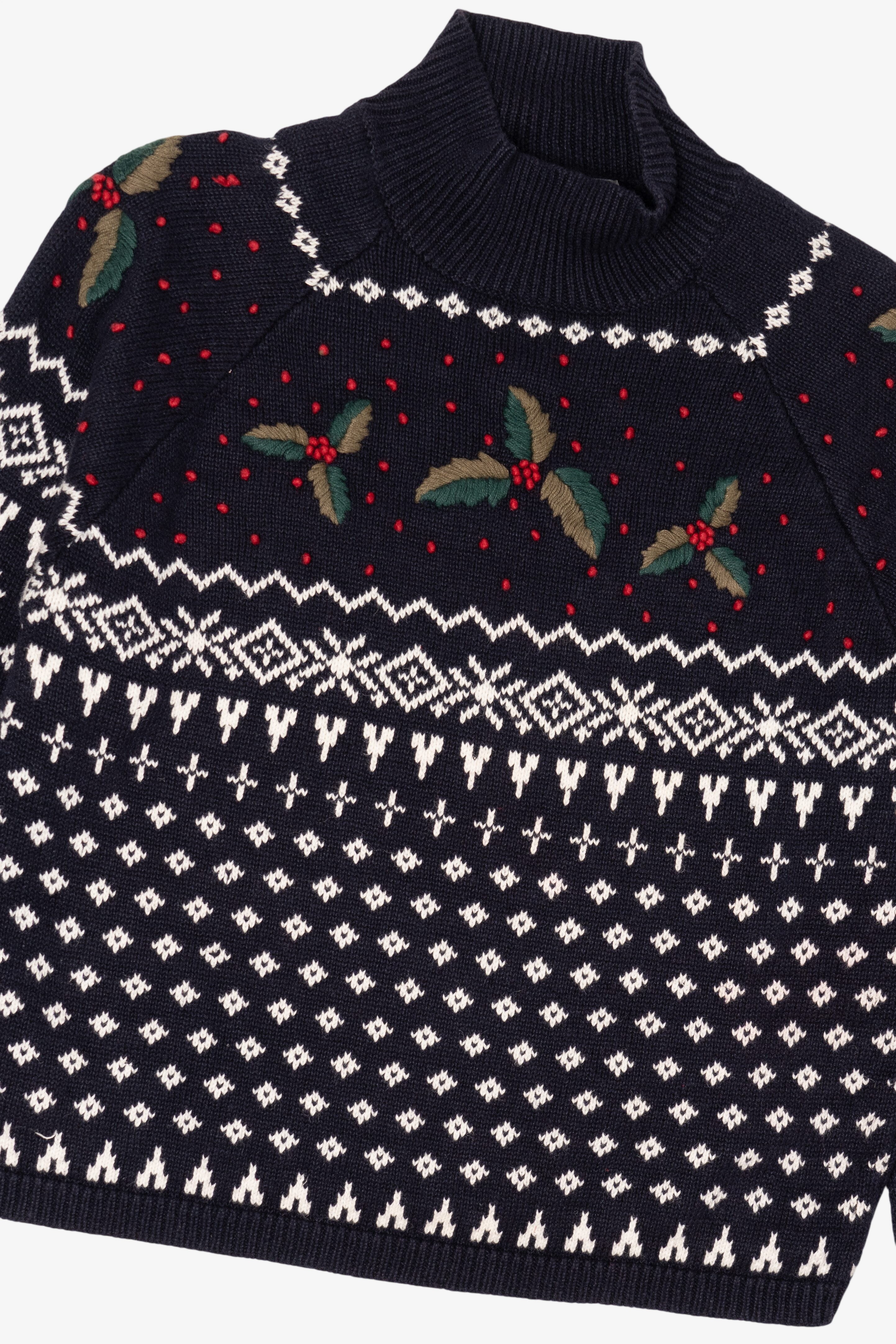 Vintage Navy Blue Dressbarn Holly Ugly Christmas Pullover (1990s)