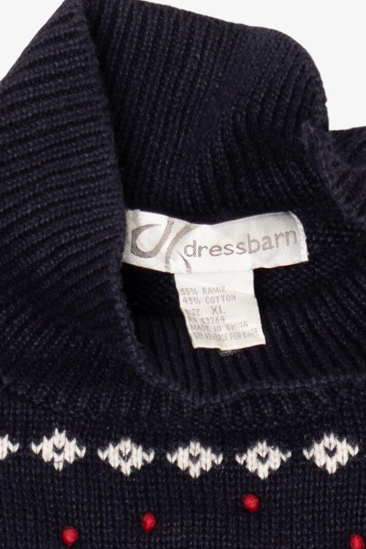 Vintage Navy Blue Dressbarn Holly Ugly Christmas Pullover (1990s)