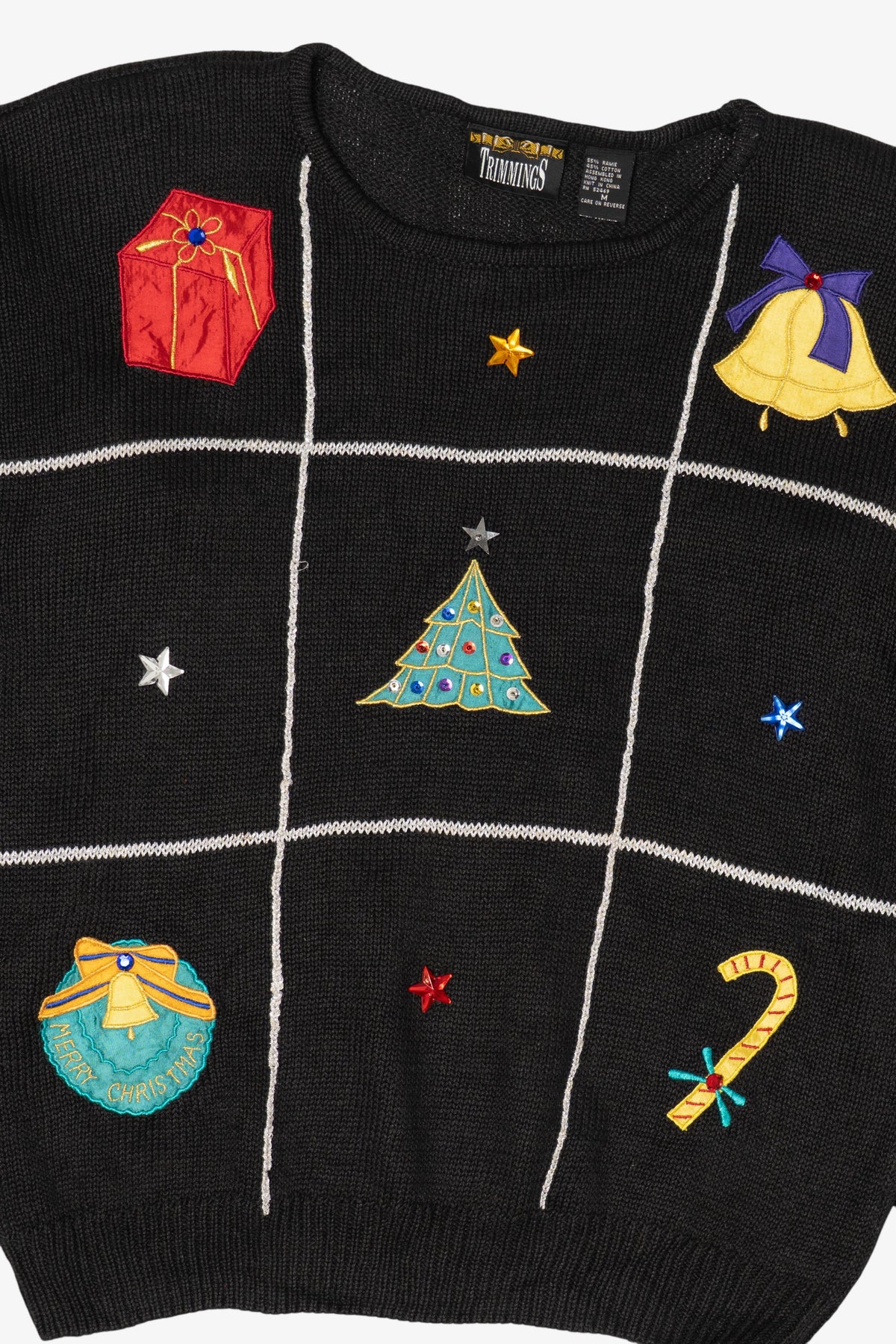 Vintage Black Trimmings Stars Ugly Christmas Pullover (1990s)