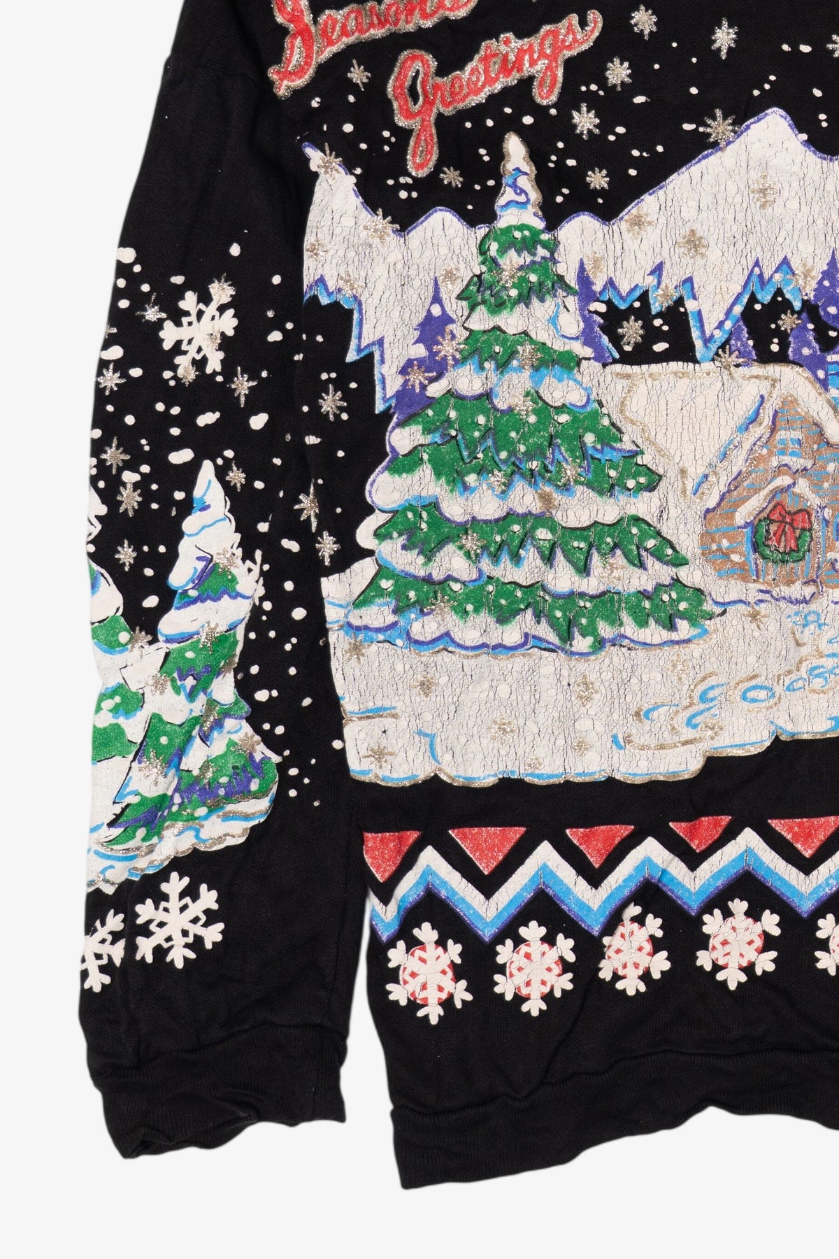 Vintage Black Nutcracker "Seasons Greeting" Winter Cabin Ugly Christmas Sweatshirt (1980s)