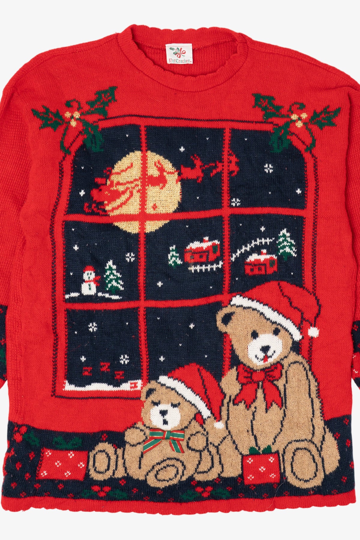 Vintage Red Nutcracker Teddy Bears Ugly Christmas Pullover (1990s)