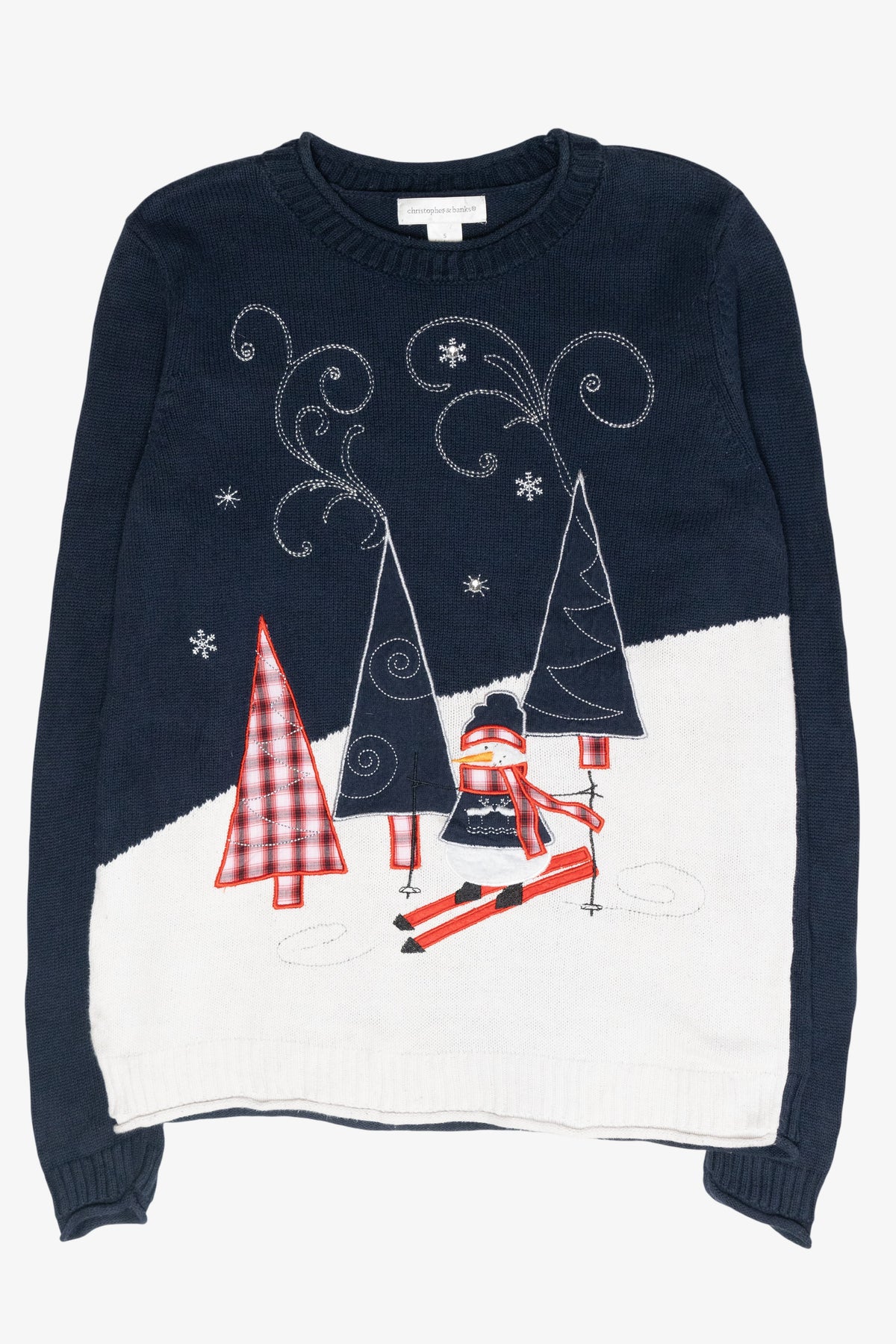 Skiing Snowman Vintage Ugly Christmas Sweater (2000s)