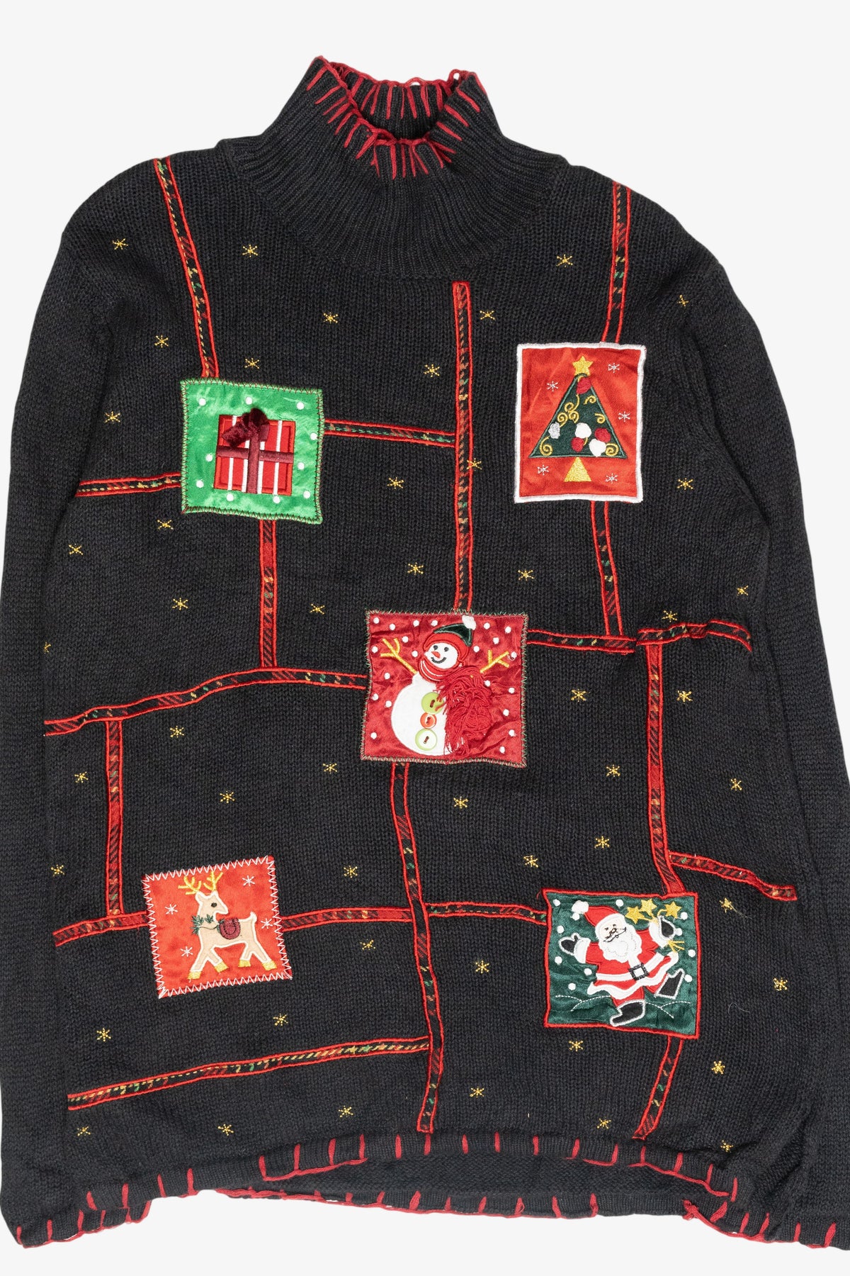 Festive Grid Vintage Ugly Christmas Turtleneck Sweater (1990s)