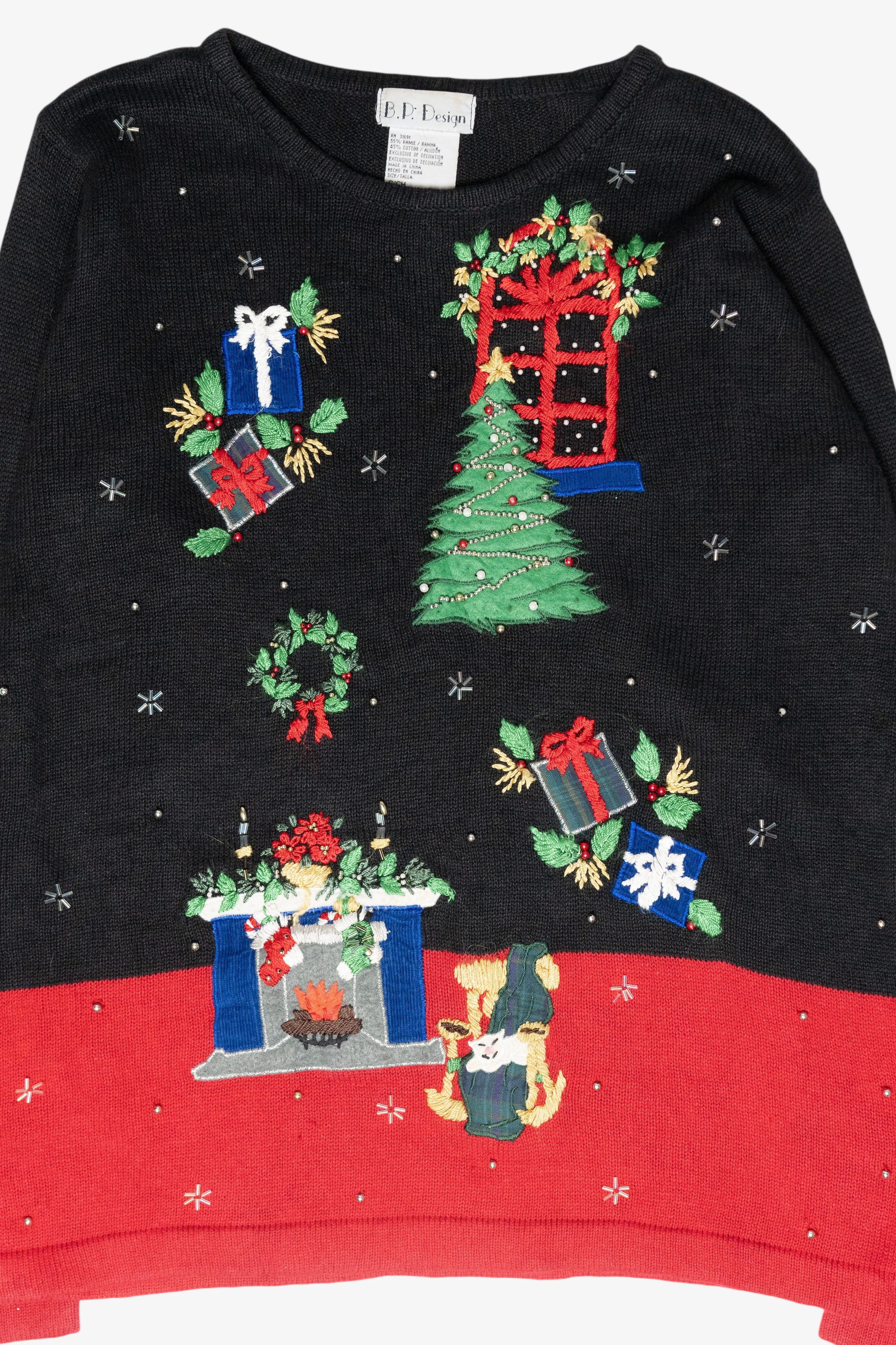 Cozy Fireplace Vintage Ugly Christmas Sweater (2000s)