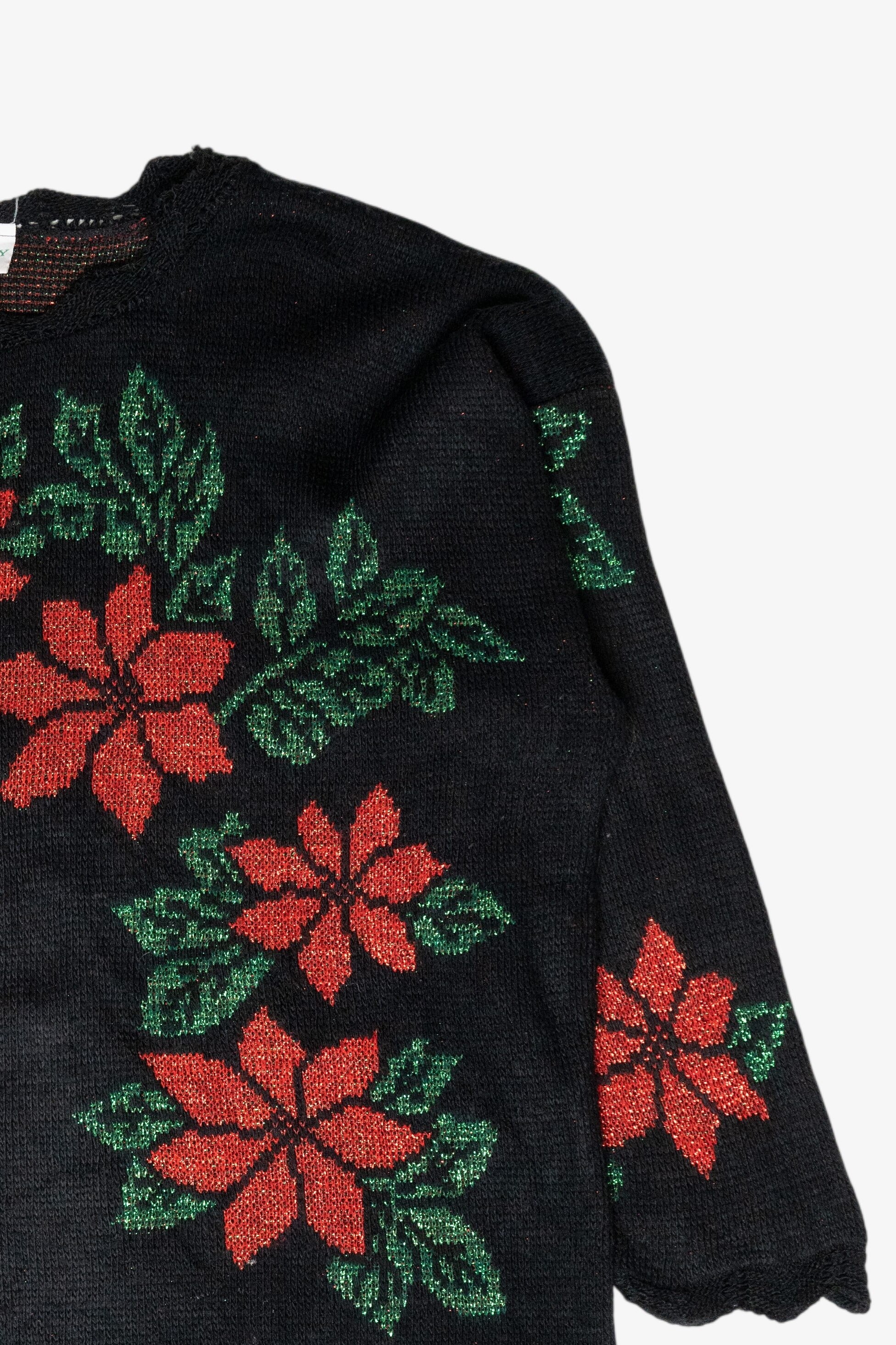 Holly Flowers Lurex Vintage Ugly Christmas Sweater (1980s)
