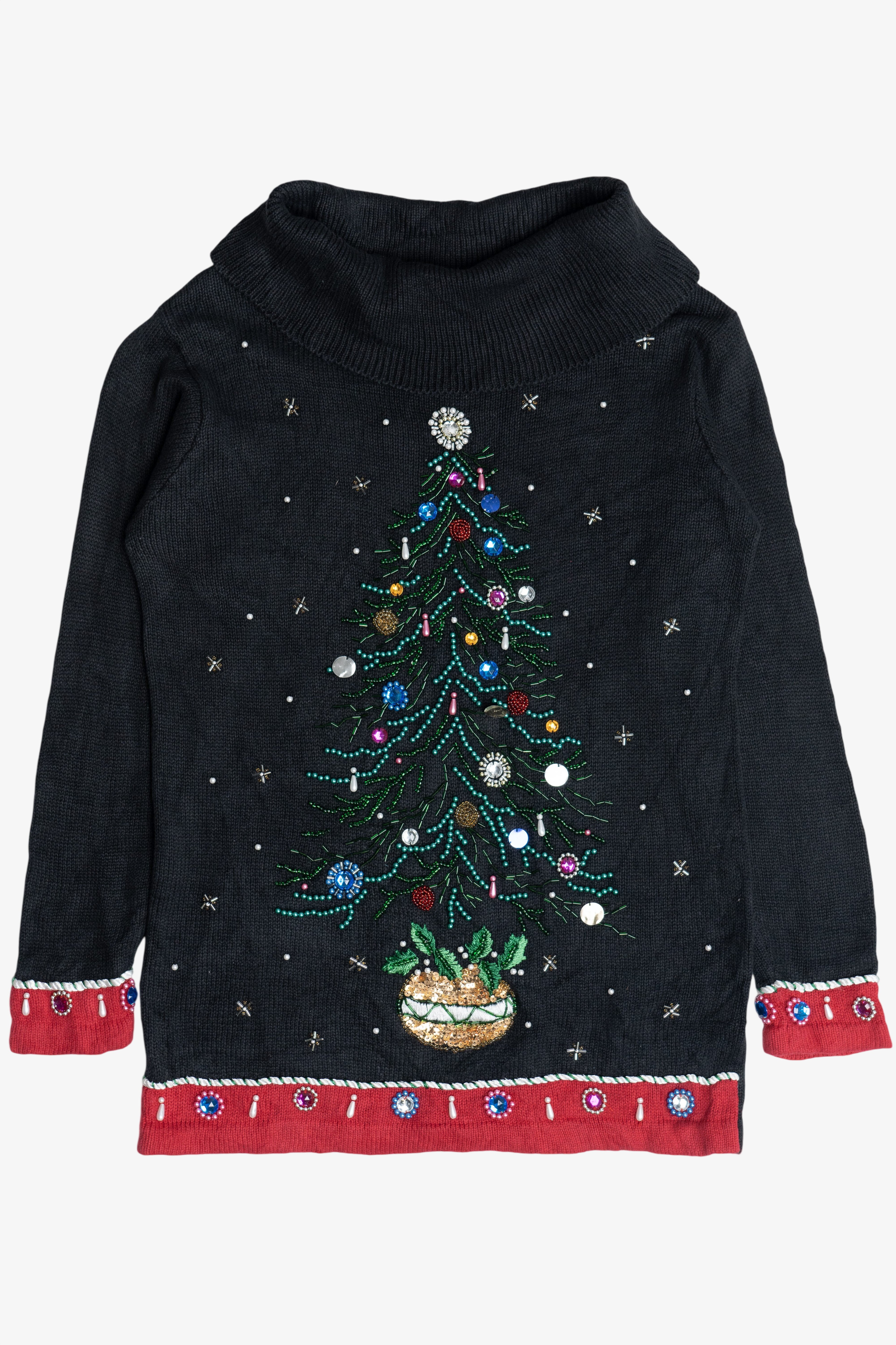 Vintage Beaded Christmas Tree Ugly Christmas Sweater Dress (1990s)