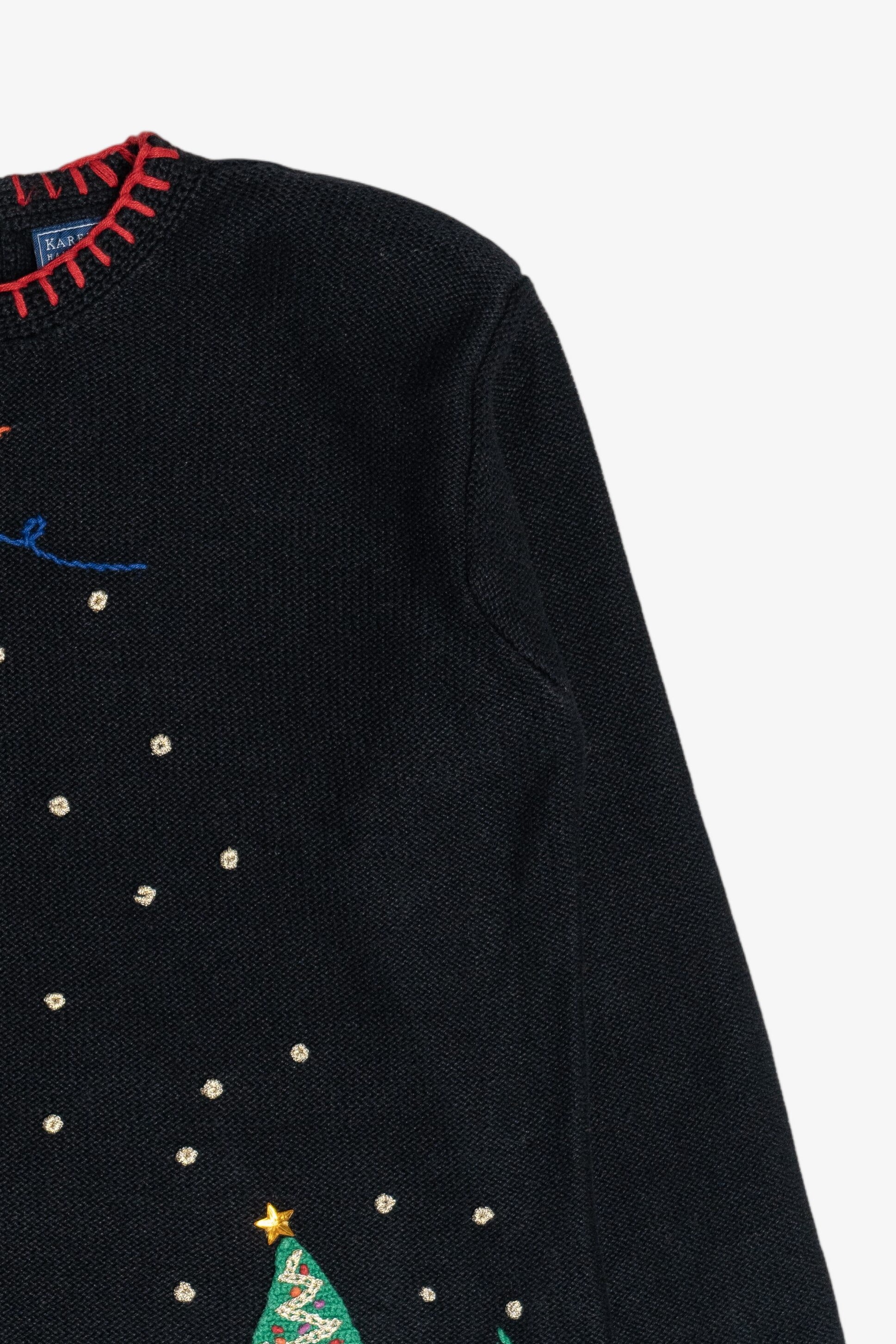 Vintage Hand Embroidered Crochet Details Ugly Christmas Sweater (1990s)