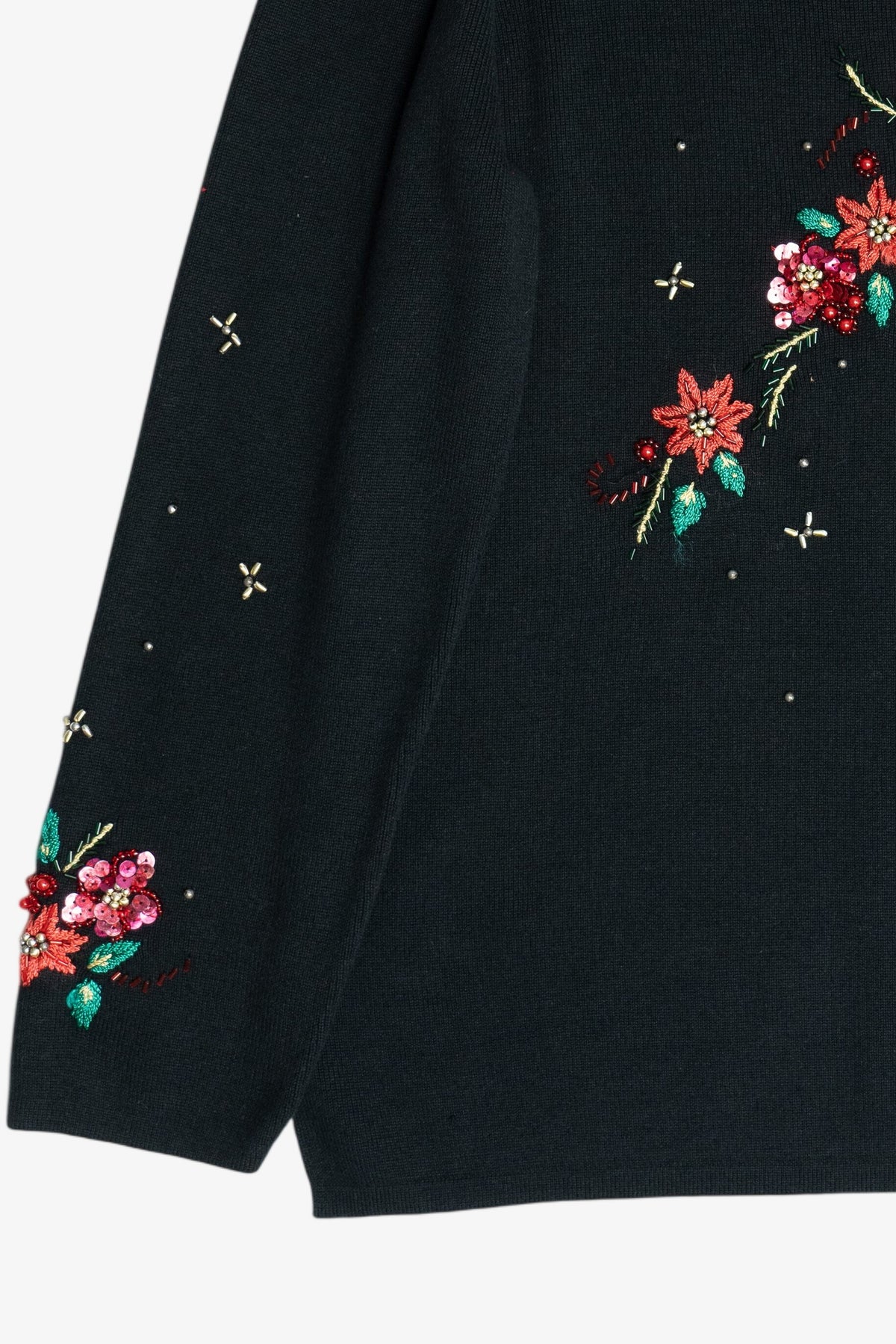 Vintage Beaded & Sequin Flowers Ugly Christmas Pullover (1990s)