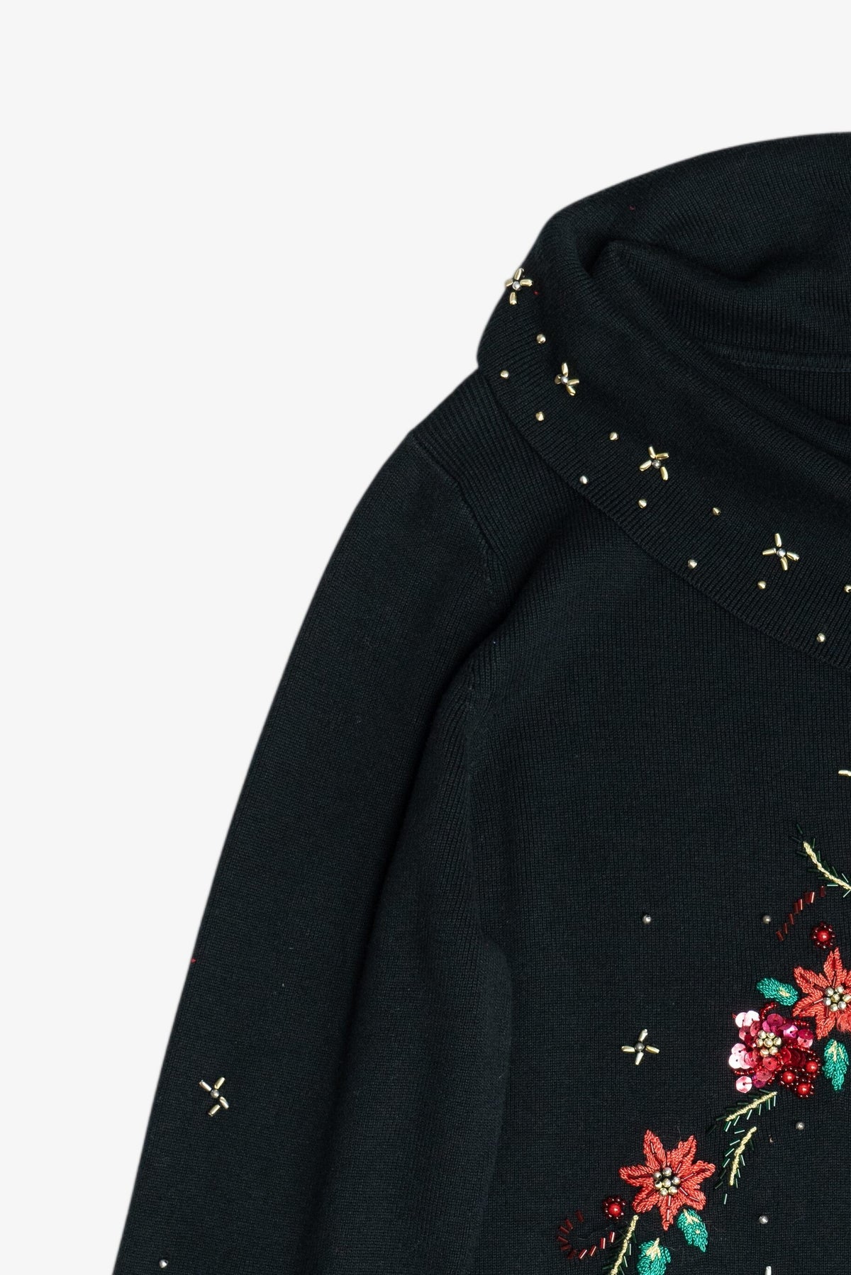 Vintage Beaded & Sequin Flowers Ugly Christmas Pullover (1990s)