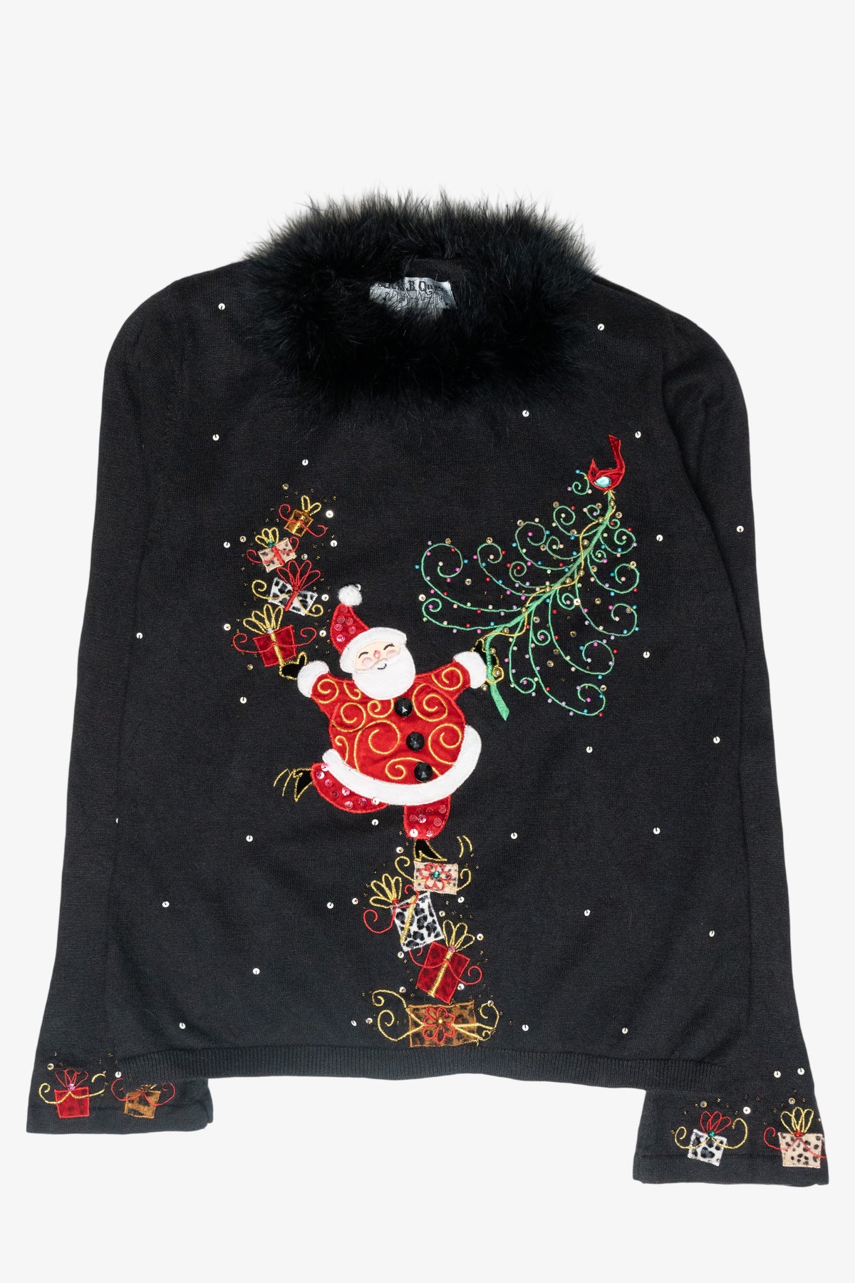 Fur Collar Jolly Santa Vintage Ugly Christmas Pullover (2000s)