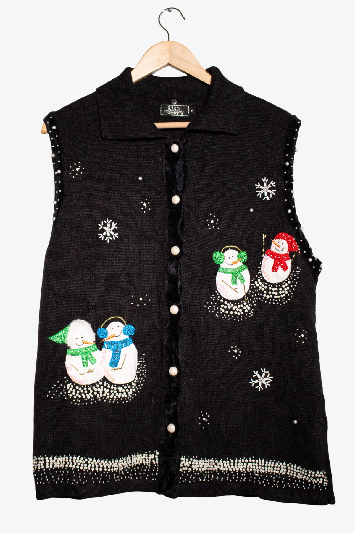 Vintage Snowmen Beads Ugly Christmas Vest (1990s)