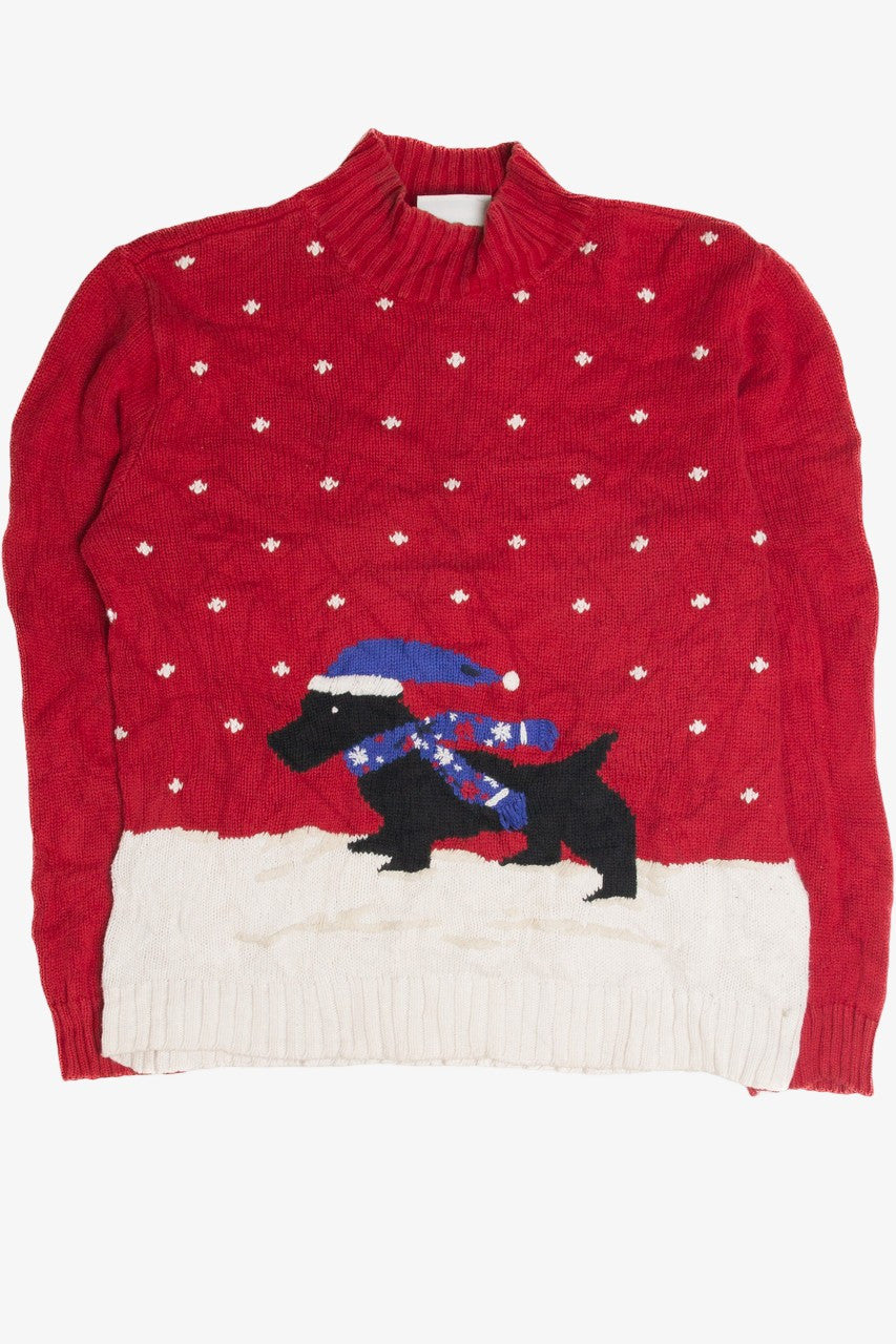 Vintage Dog In The Snow Red Ugly Christmas Sweater 59878
