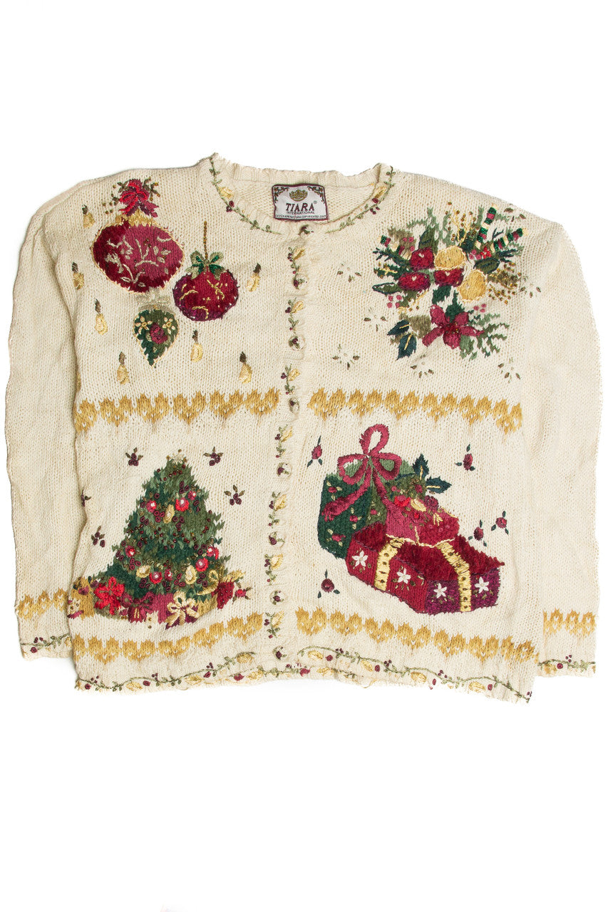 Vintage White Ugly Christmas Cardigan 62458