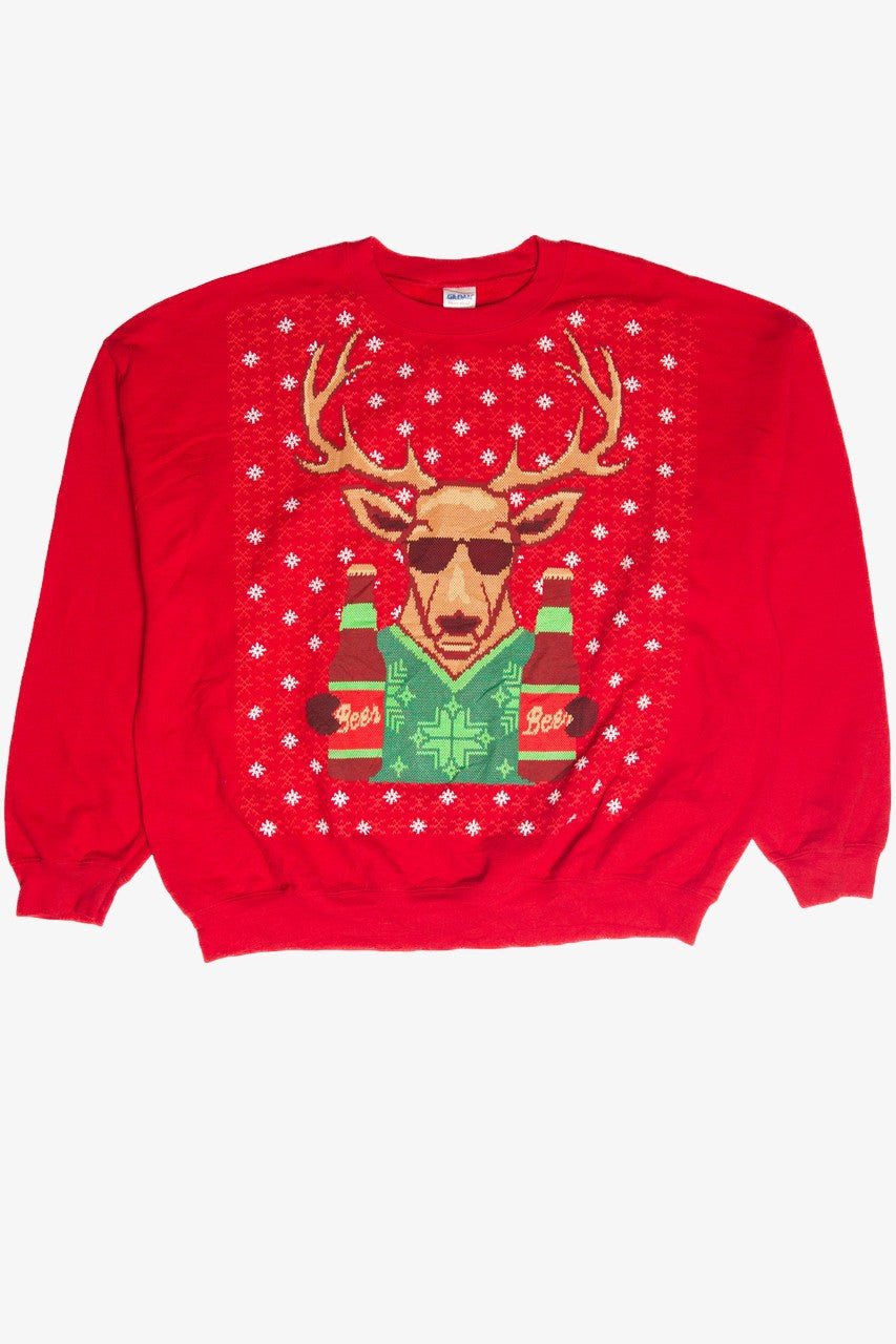 Reindeer With Beer Red Holiday Sweatshirt