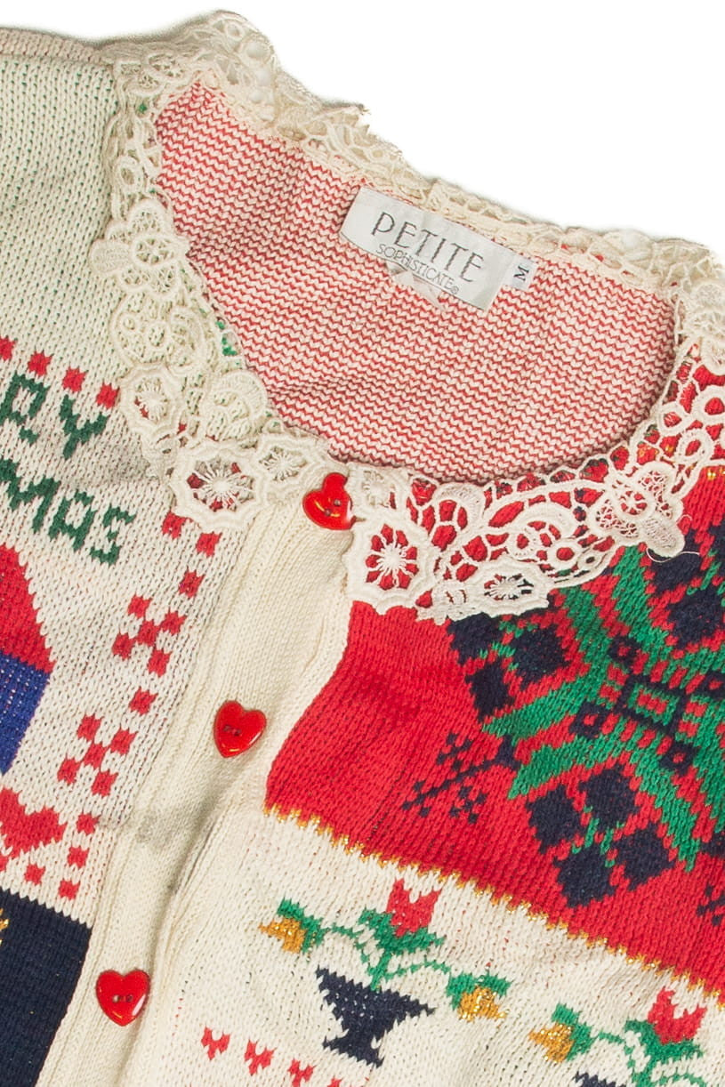 Vintage White Ugly Christmas Cardigan Ugly Christmas Sweater