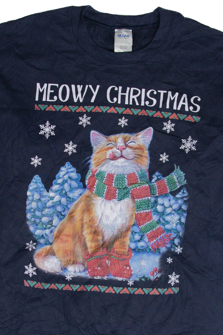 Blue "Meowy Christmas" Holiday Sweatshirt