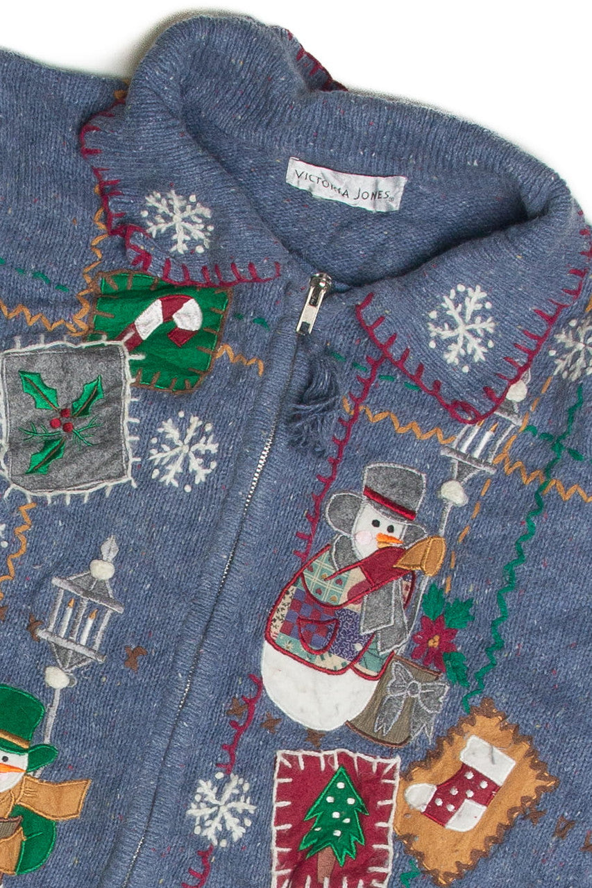 Vintage Blue Ugly Christmas Cardigan 60890