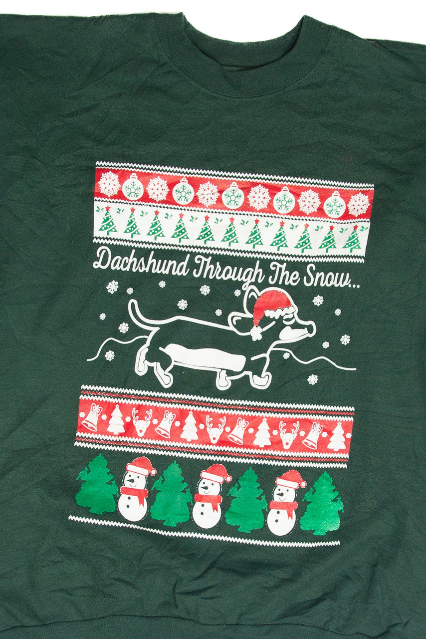 Green "Dachshund Through The Snow" Holiday Sweatshirt