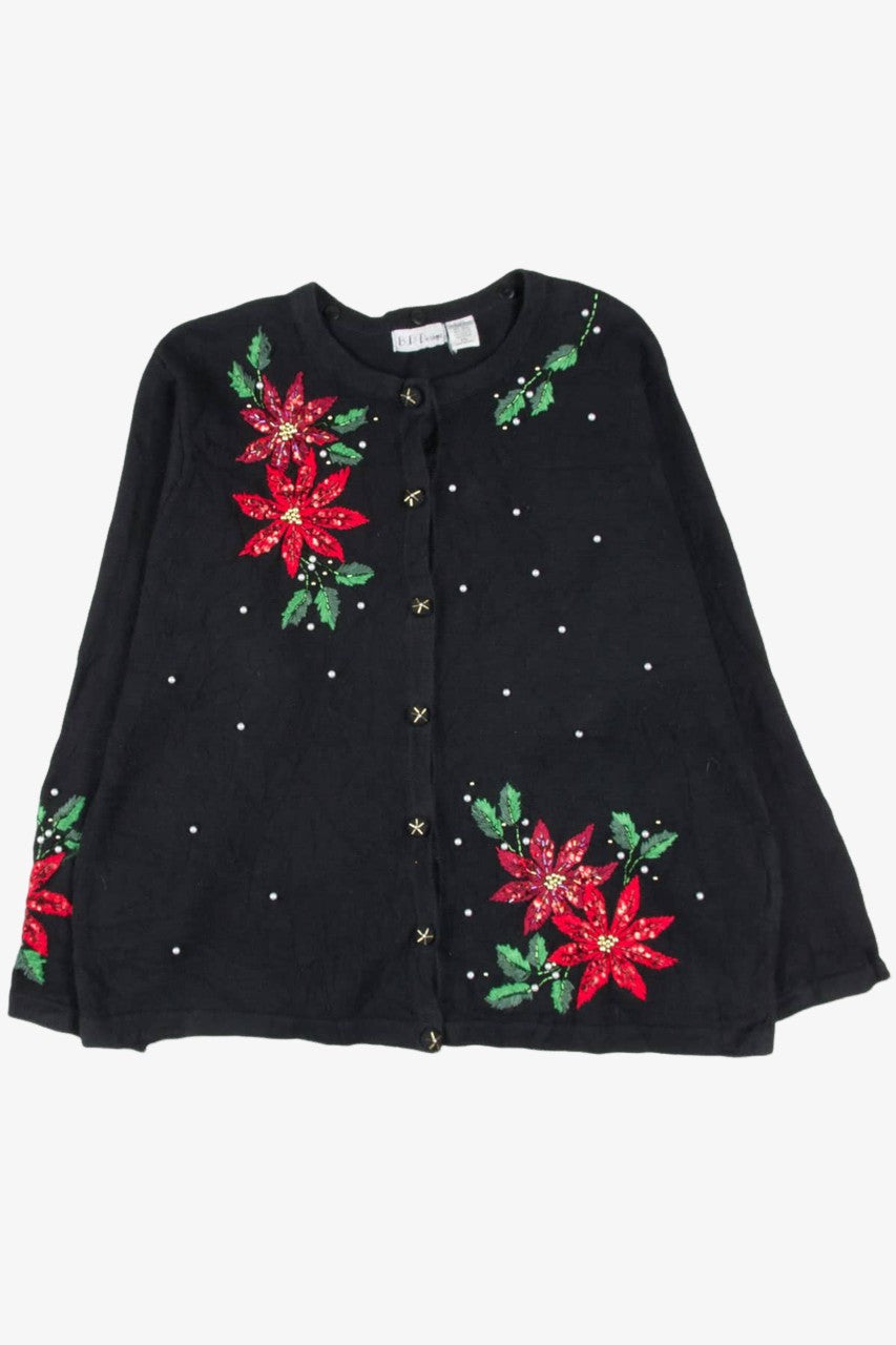 Black Poinsettia Ugly Christmas Cardigan 57127