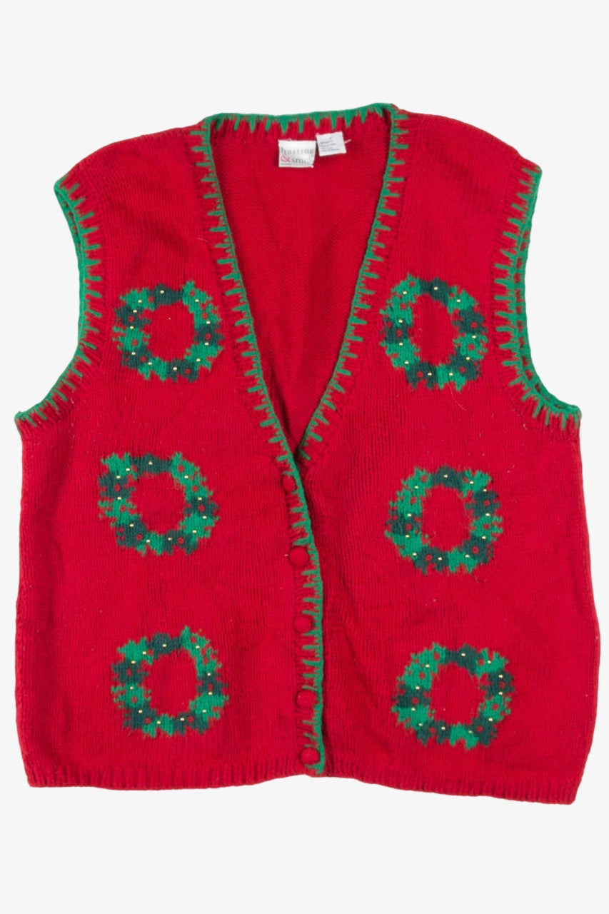 Red Big Knit Wreaths Ugly Christmas Vest 57321