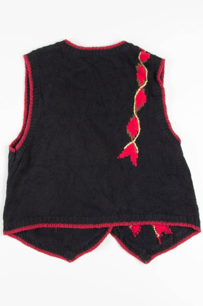 Black Big Knit Ribbon Picture Ugly Christmas Vest 57364