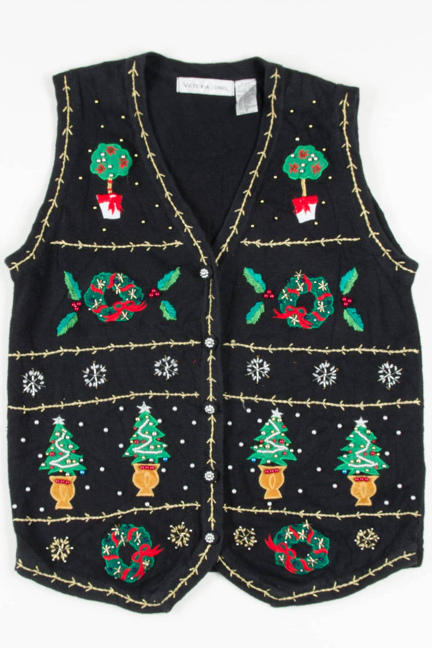 Black Trees & Wreaths Ugly Christmas Vest 57549