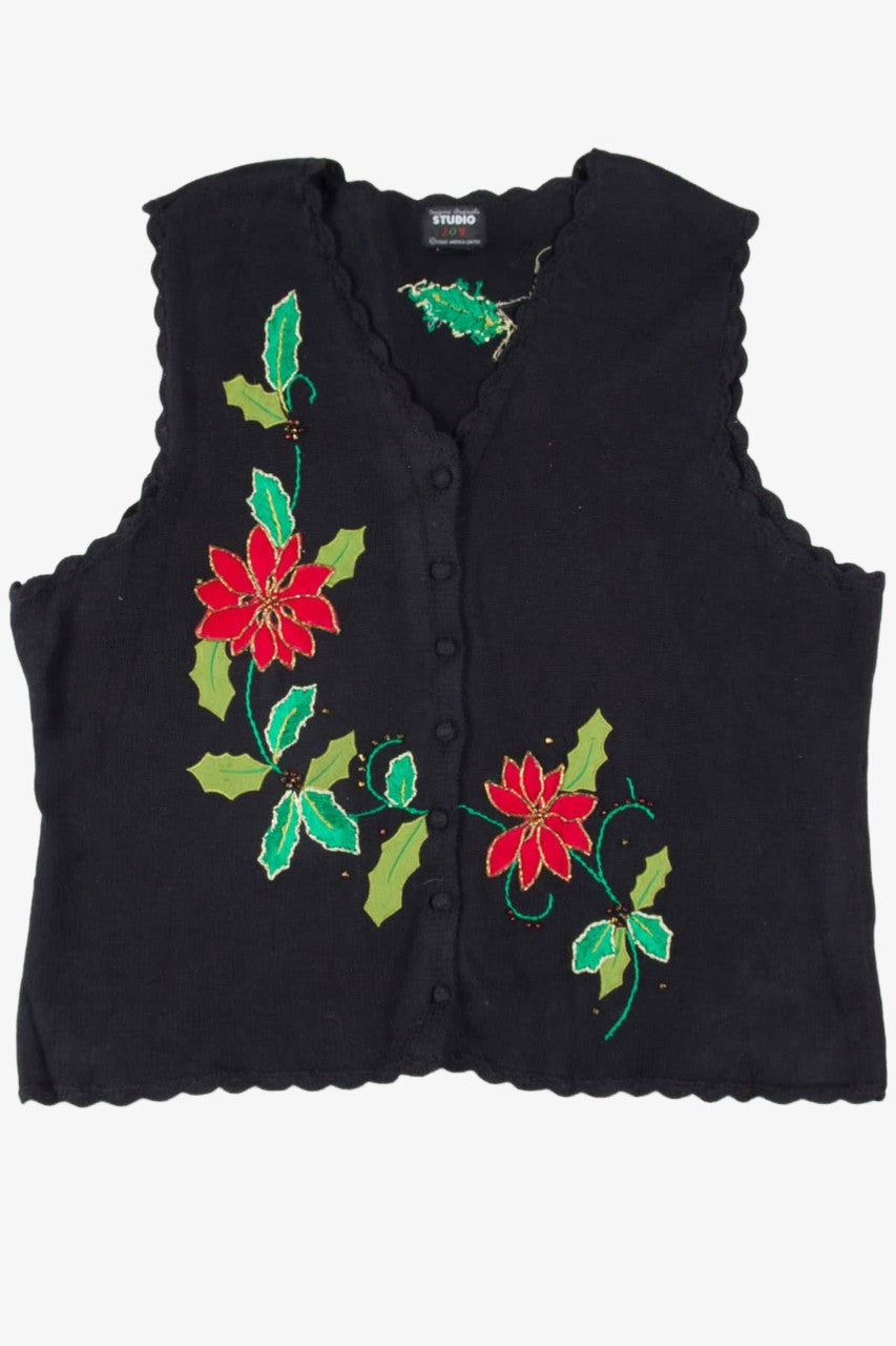 Black Poinsettias Ugly Christmas Vest 57680