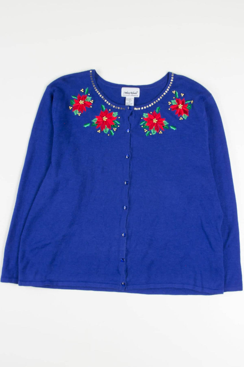 Blue Poinsettias Ugly Christmas Cardigan 57789