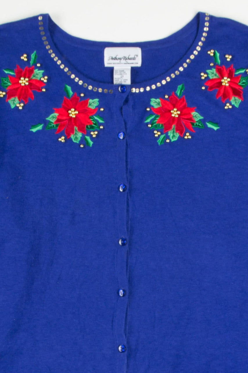 Blue Poinsettias Ugly Christmas Cardigan 57789
