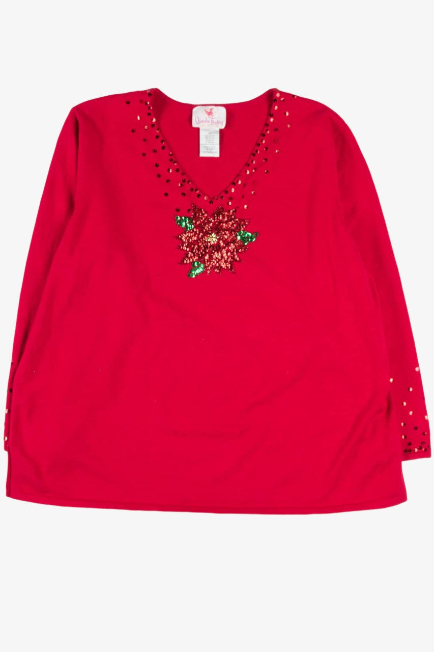 Red Sequin Poinsettia Ugly Christmas Pullover 57790