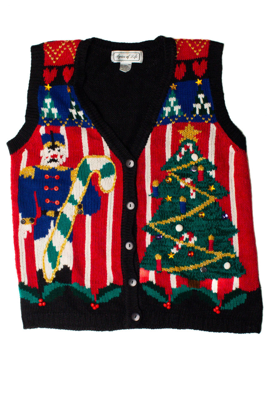 Vintage Giant Nutcracker Or Small Tree? Ugly Christmas Vest 59354 (1970s)