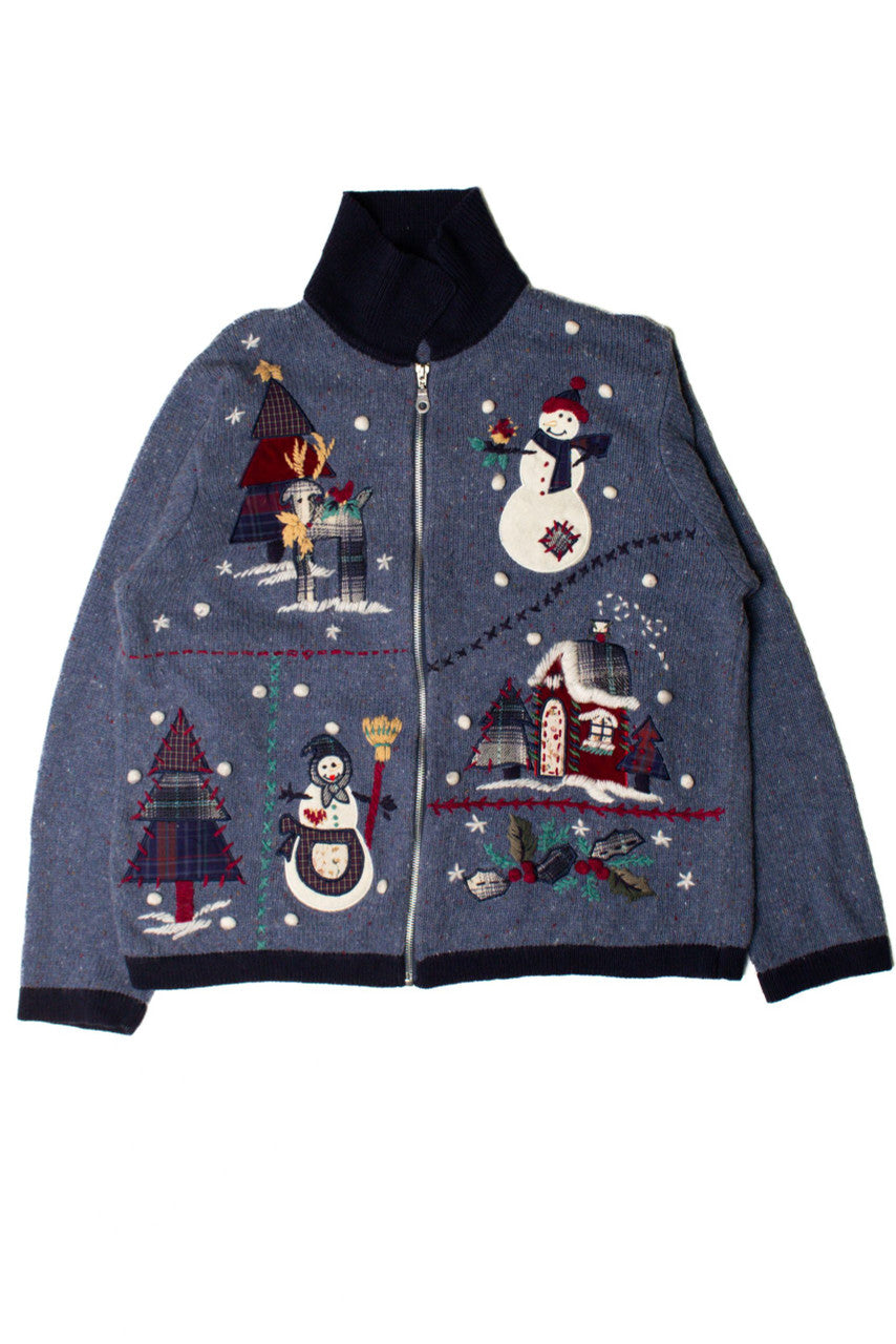 Plaid Little Sweet Snowmen Ugly Christmas Cardigan 59382