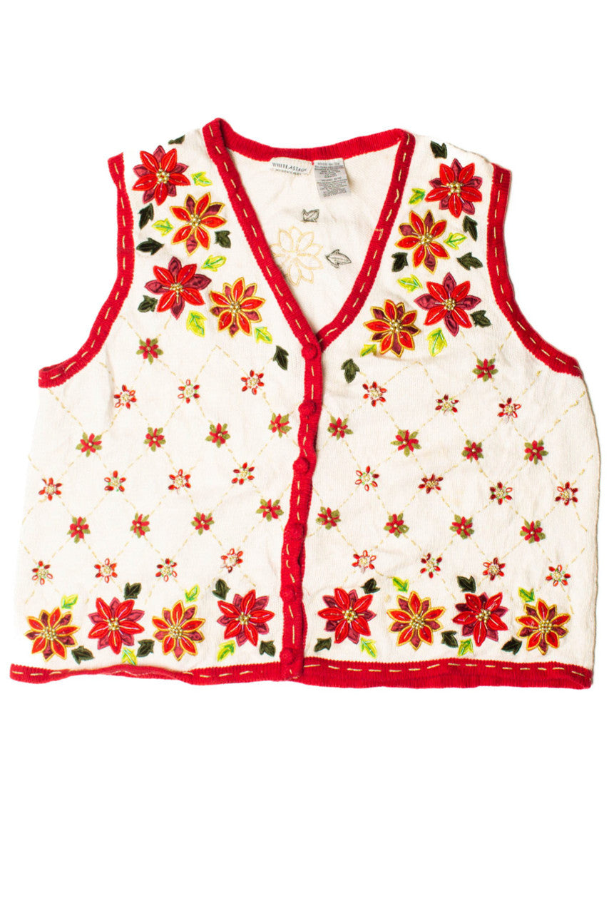 Red Beaded Flowers Ugly Christmas Vest 59441