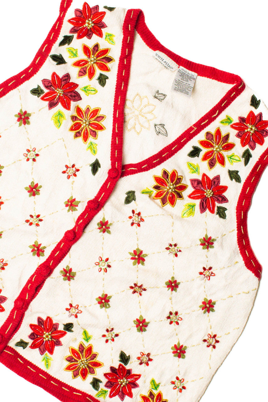 Red Beaded Flowers Ugly Christmas Vest 59441