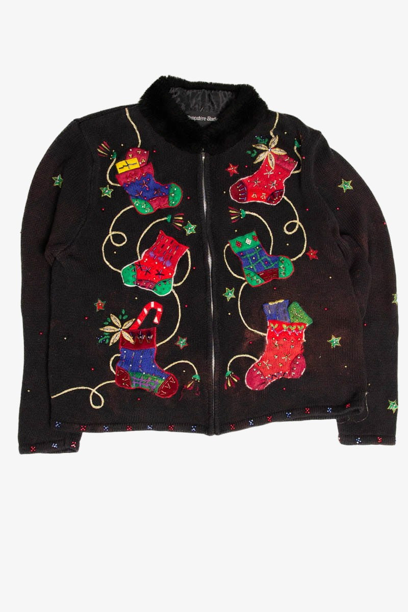 Black Ugly Christmas Stockings Cardigan 60271