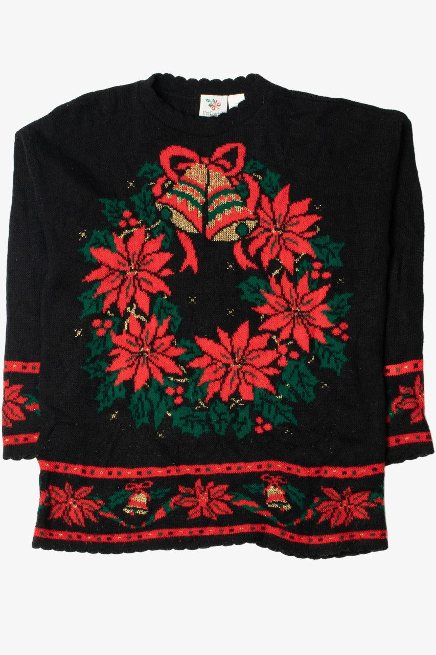 Shimmery Poinsettia Wreath Ugly Christmas Sweater 61343