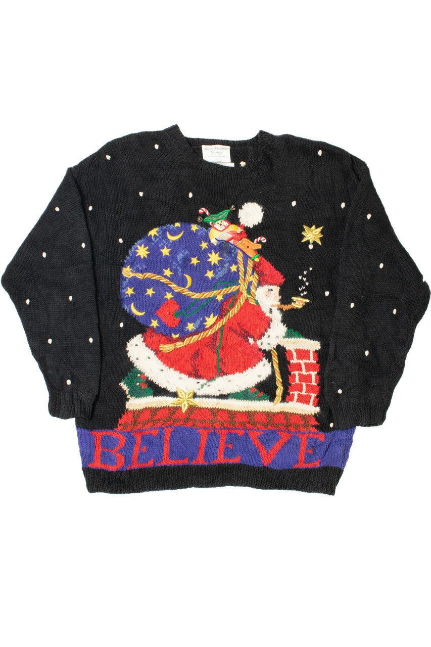 Mary Engelbreit "Believe" Santa Ugly Christmas Sweater