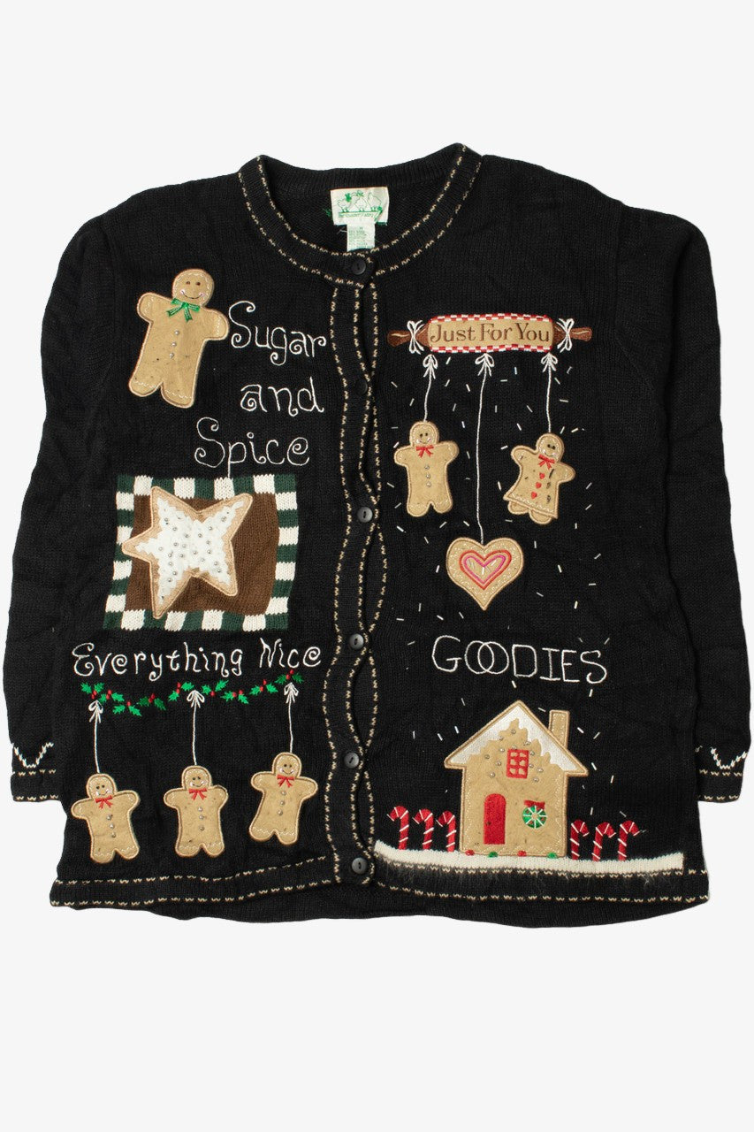 "Sugar And Spice Everything Nice" "Goodies" Gingerbread Ugly Christmas Cardigan
