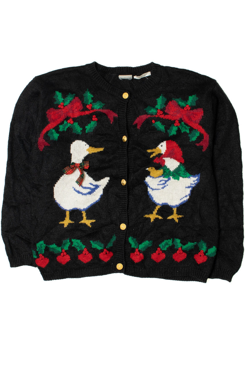 Hand Embroidered Duck Family Ugly Christmas Cardigan 61421