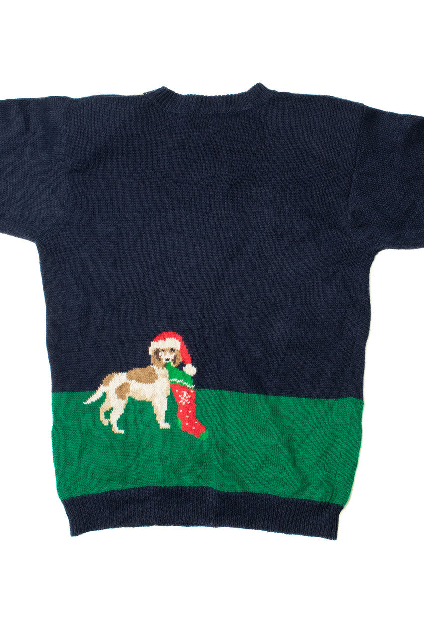 Navy Santa's Workshop Hand Embroidered Ugly Christmas Sweater 61427