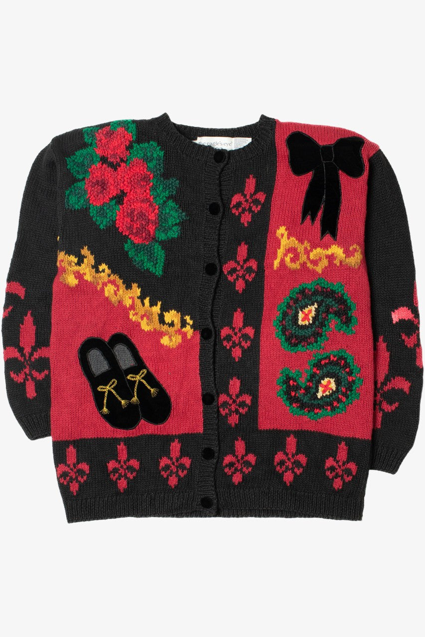 Velvet Bow Hand Knit Ugly Christmas Cardigan 61455