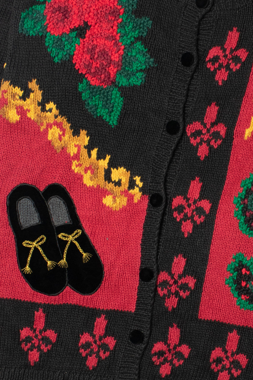 Velvet Bow Hand Knit Ugly Christmas Cardigan 61455