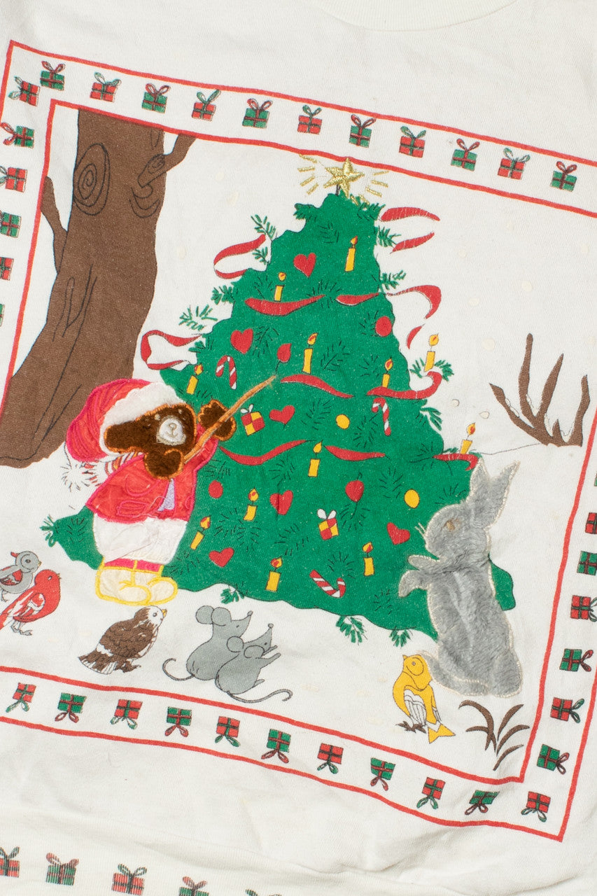 Felted Bunny & Bear Holiday Woodland Scene Ugly Christmas Sweatshirt 61556