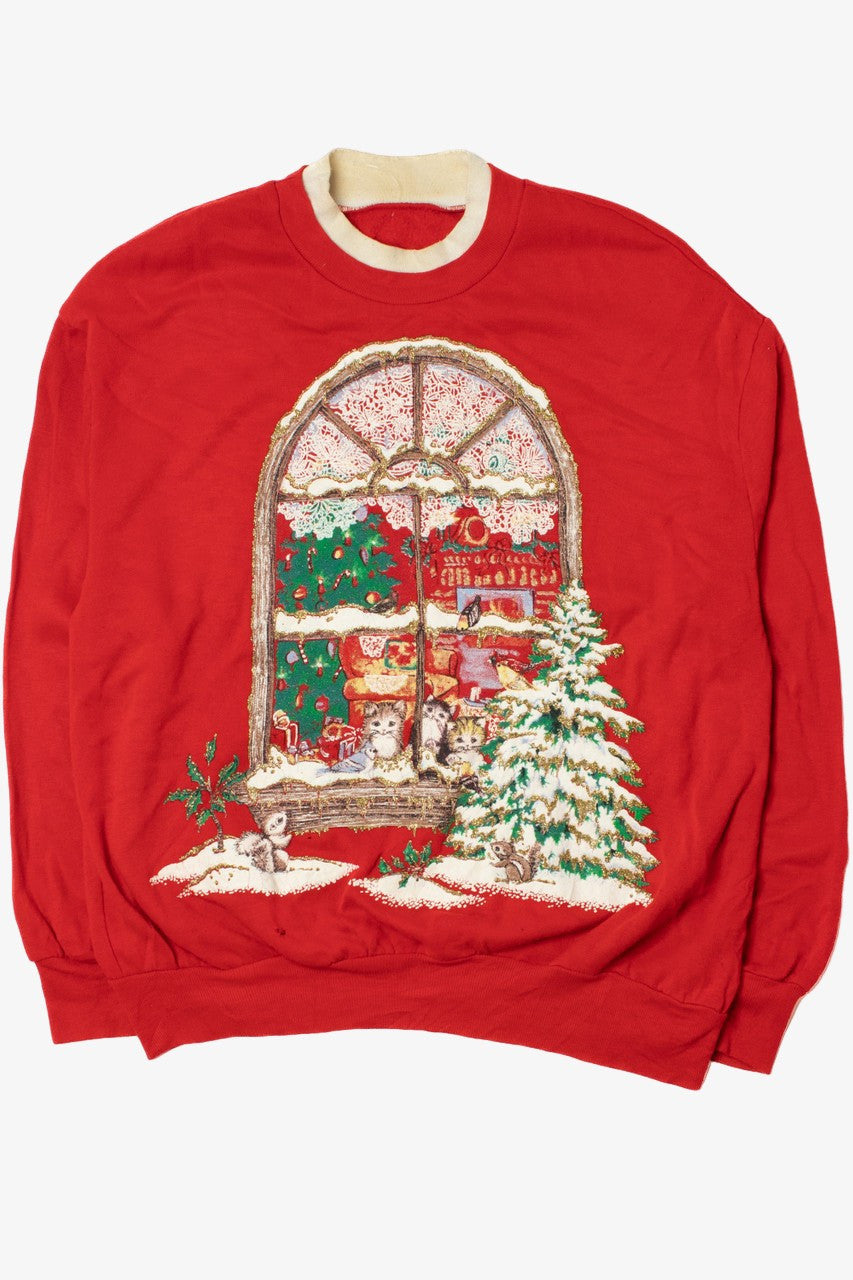 Kittens In The Window Ugly Christmas Sweatshirt 61602