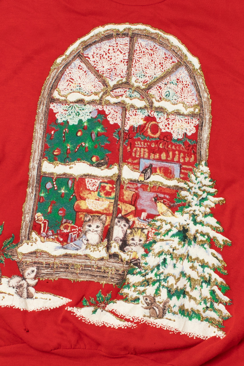 Kittens In The Window Ugly Christmas Sweatshirt 61602