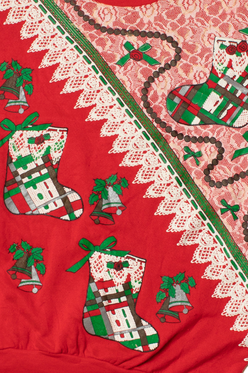 Faux Lace Christmas Stockings Ugly Christmas Sweatshirt 61612
