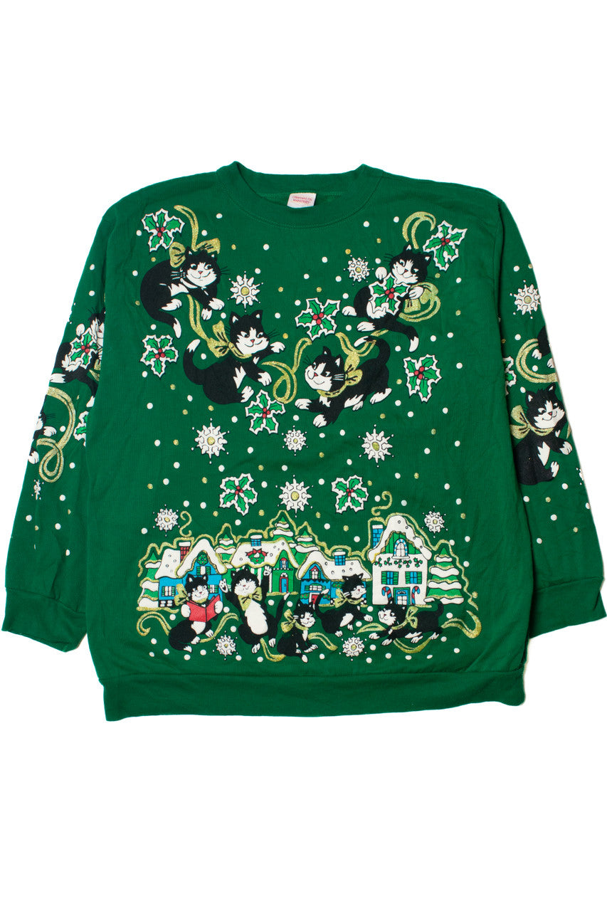 Cats With Ribbon Ugly Christmas Sweatshirt 61615