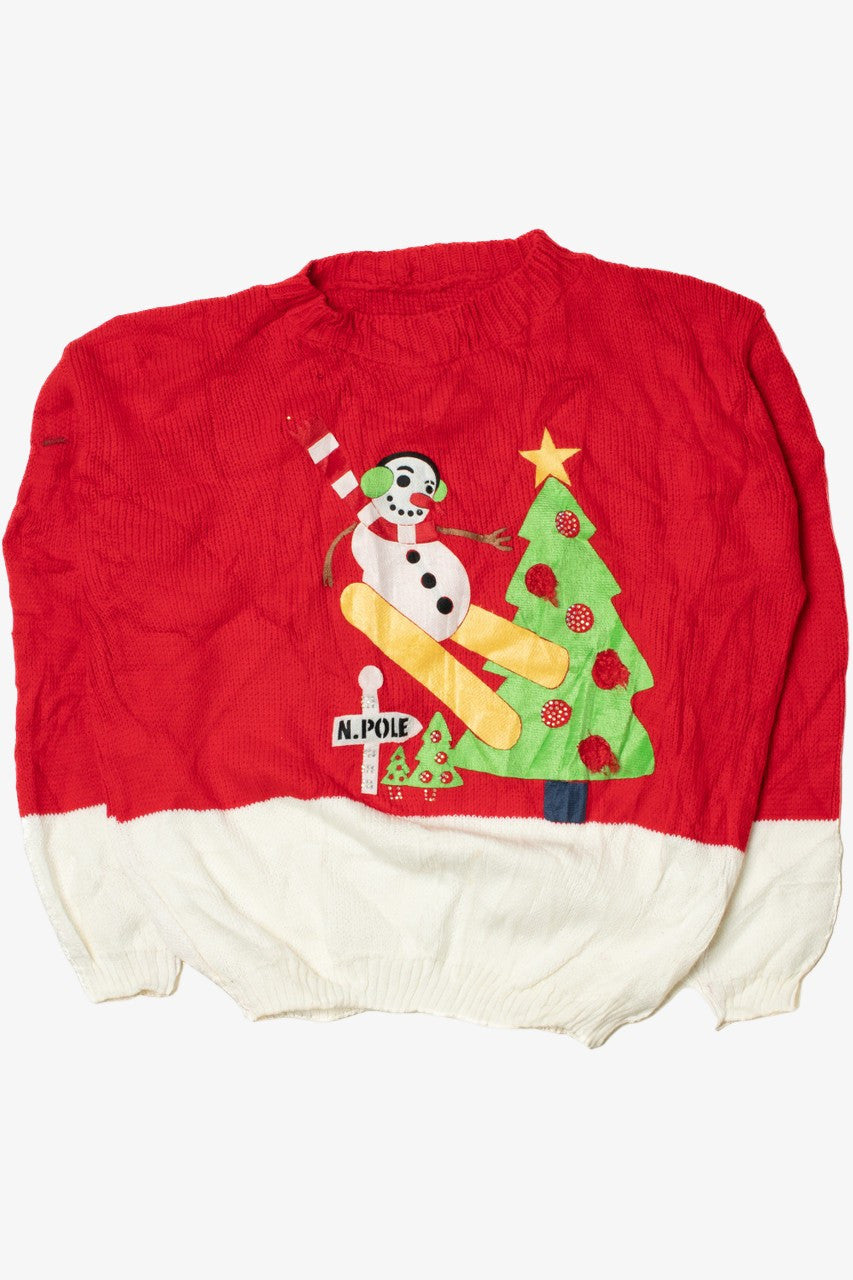 North Pole Skiing Snowman Ugly Christmas Pullover 61692