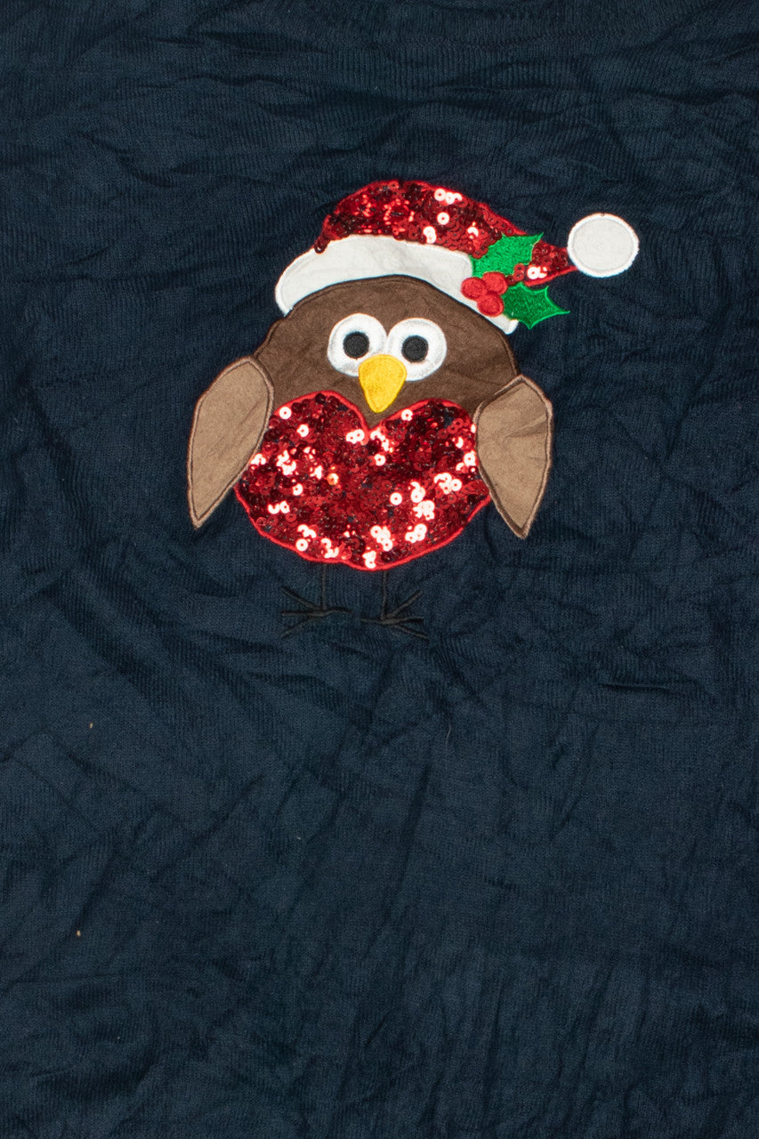 Navy Bird With Sequin Santa Hat Ugly Christmas Pullover 61719