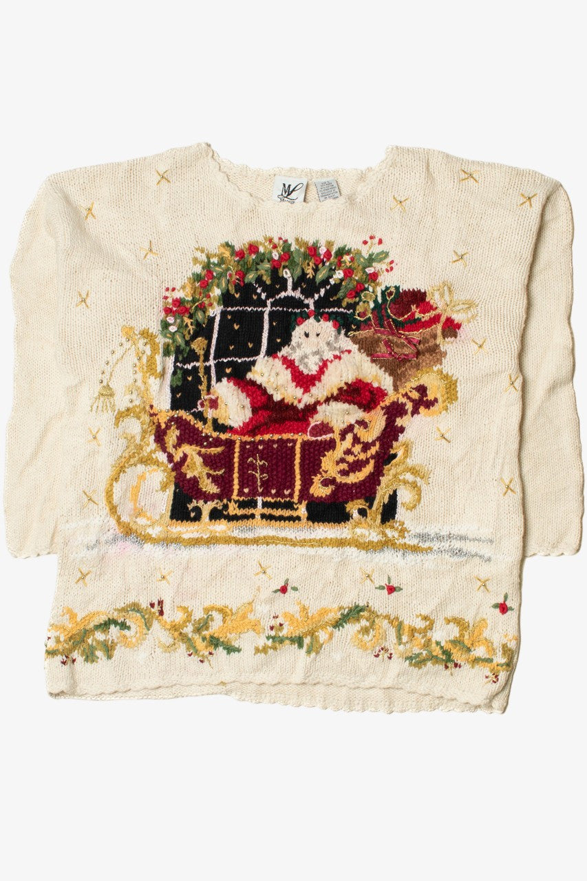 Vintage Elegant Santa And His Sleigh Ugly Christmas Sweater 61732